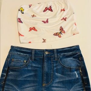 Tube top and skirt outfit